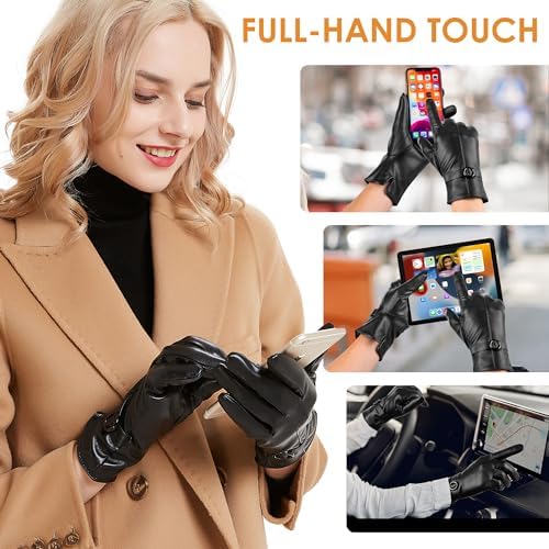 Womens Winter Leather Gloves TouchScreen Gloves for Driving More