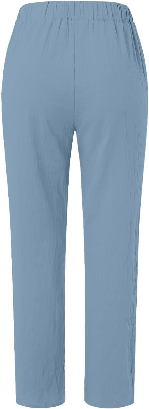 Women Linen Palazzo Lounge Pants Summer Boho Wide Leg High Waist