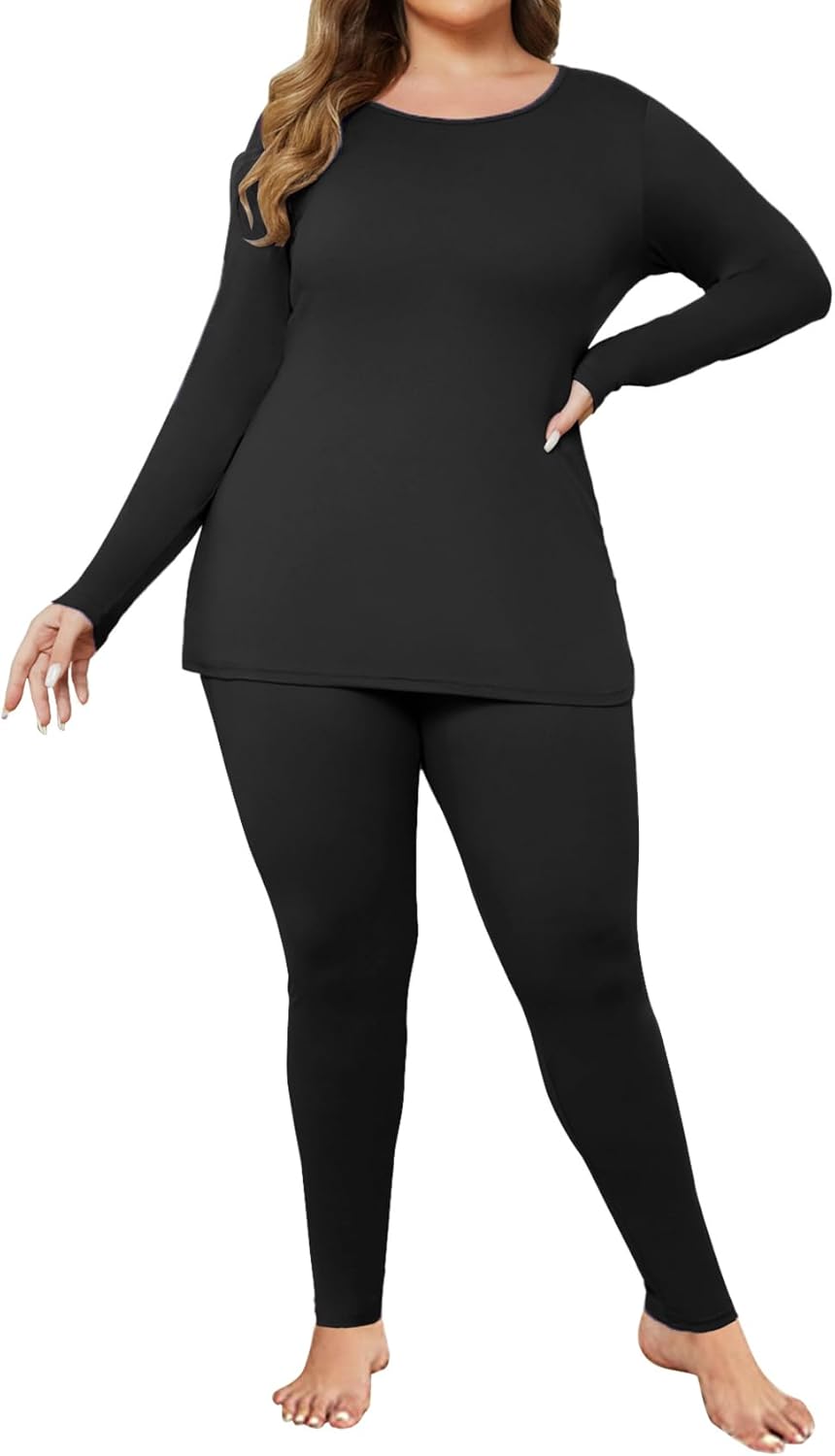 Warm Fluffy Ekouaer Plus Size Thermal Pajamas Set
