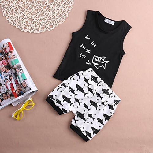 MABABY Shark and Doo Doo Printed Summer Cotton Outfits for Babies