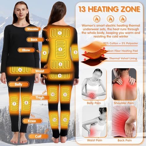 Womens 13-Zone Electric Heated Thermal Set for HuntingCampingSkiing