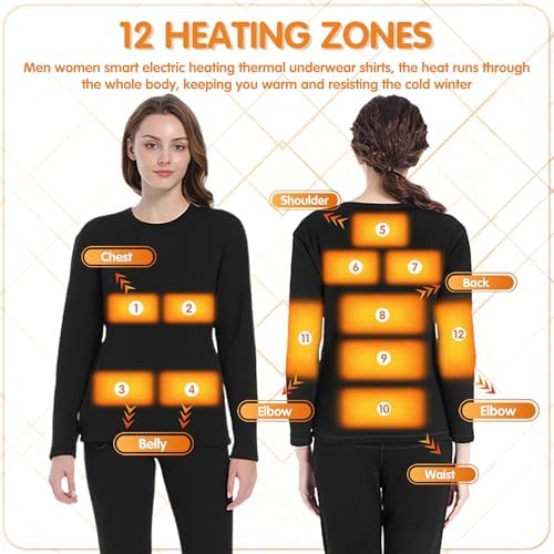 YANYNGS Heated Underwear Shirt 12 Heating Pads