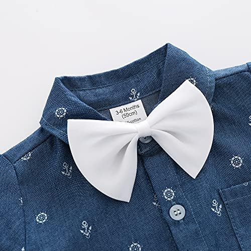 Baby Boys Gentleman Outfit Suits Navy White Set With Bow Tie Suspenders