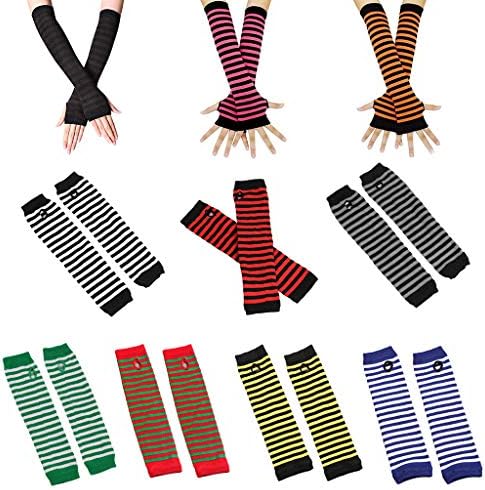 Ywmsfl Knitted Arm Warmers for Women with Stripe Pattern and Thumbholes