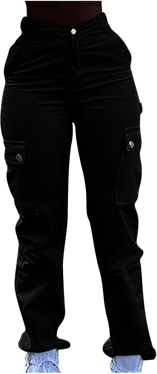 Casual Cargo Pants for Women Y2K Tees with Cargo Pockets and Drawstring