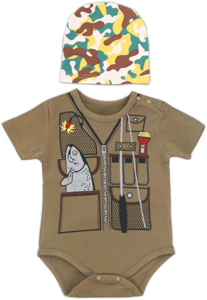 Camouflage Fishing Romper Beanie Cap for Babies