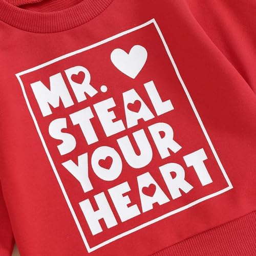 Toddler Baby Boy Valentines Day Outfit Set - Heart Letter Long Sleeve Sweatshirt Pants