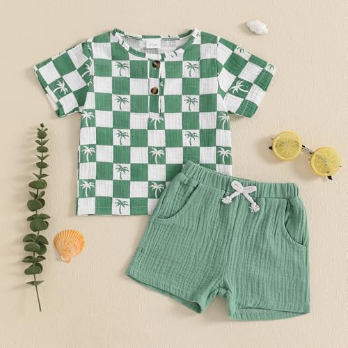 Cool Toddler Boy Summer Outfit Checkers 2Pcs