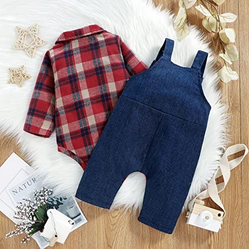Adorable Baby Boys Cotton Overalls with Plaid Design
