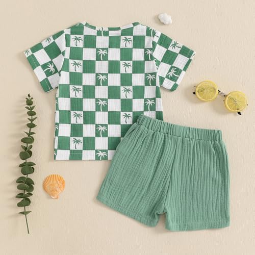 Cool Toddler Boy Summer Outfit Checkers 2Pcs