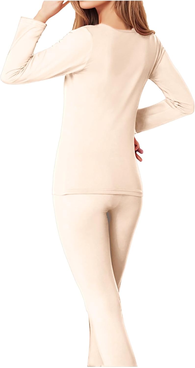 2 Set Thermal Underwear Womens Base Layer Long Sleeve Fleece Lined Pajamas