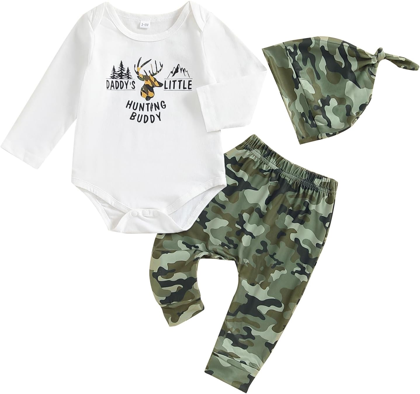 Exclusive Fitting Camouflage Baby Boy Outfit with Beanie and Hat 3-Piece Set