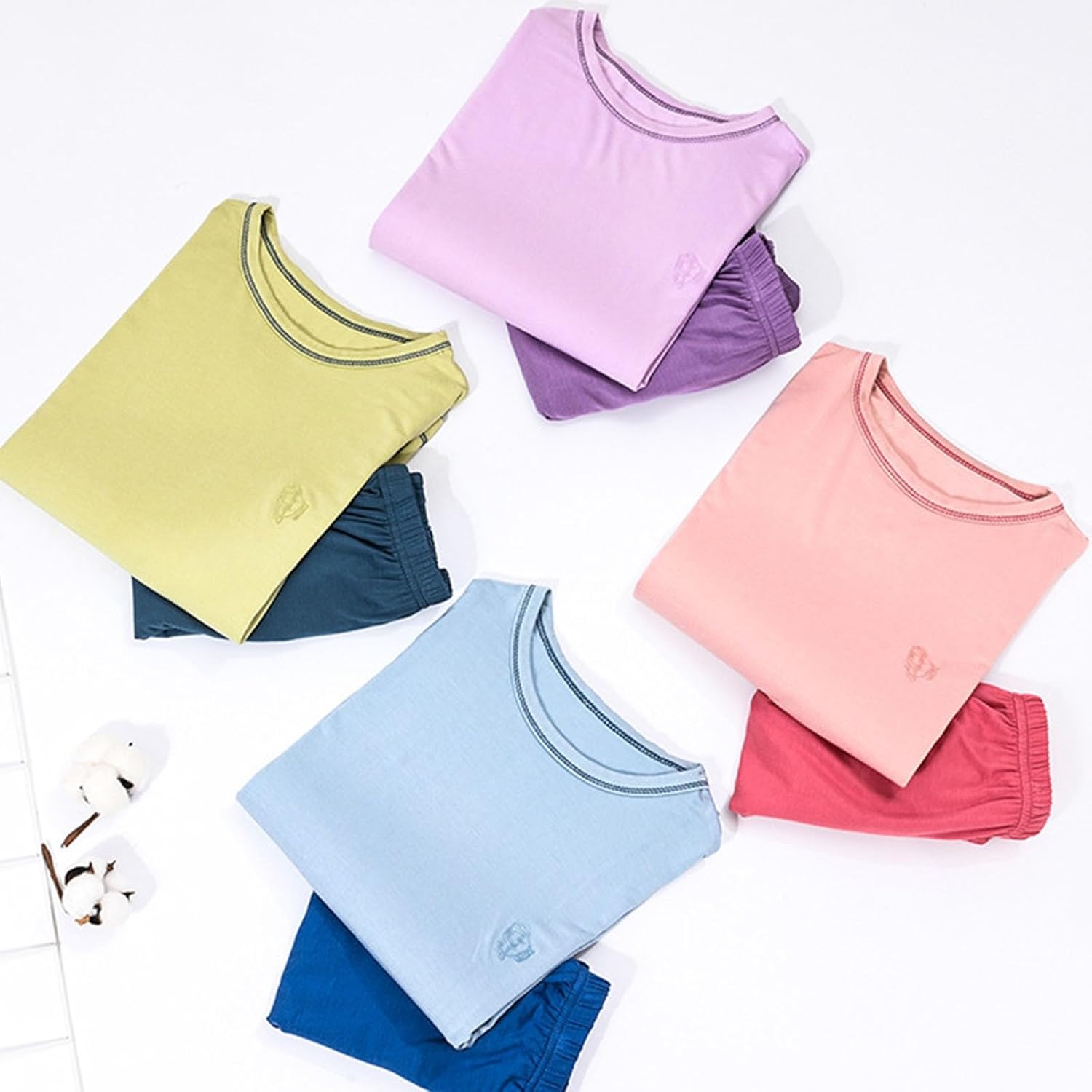 Soft Round Neck Elastic Solid Loungewear Set for Toddler Boys