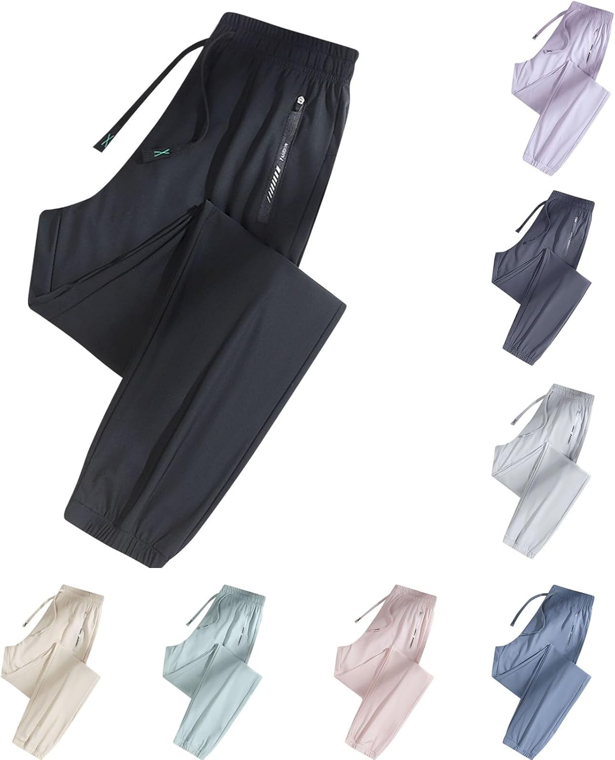 Premium Womens Ice Silk Joggers with Zipper Pocket