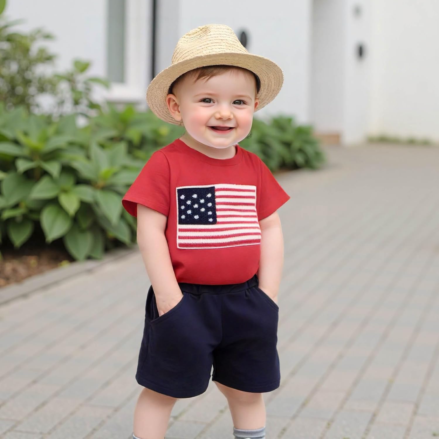 4th of July Baby Boy Outfit American Flag T-Shirt Shorts Set