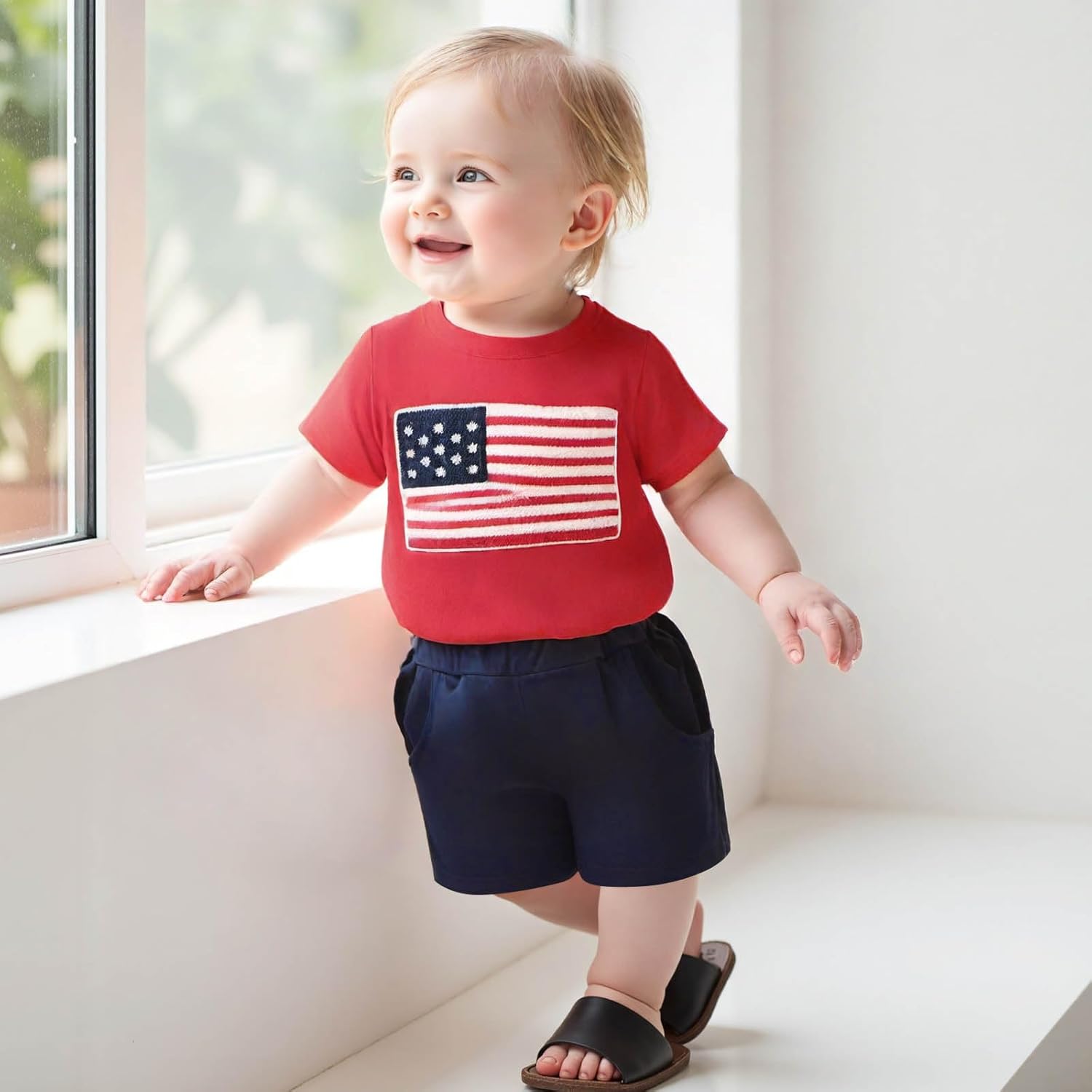 4th of July Baby Boy Outfit American Flag T-Shirt Shorts Set