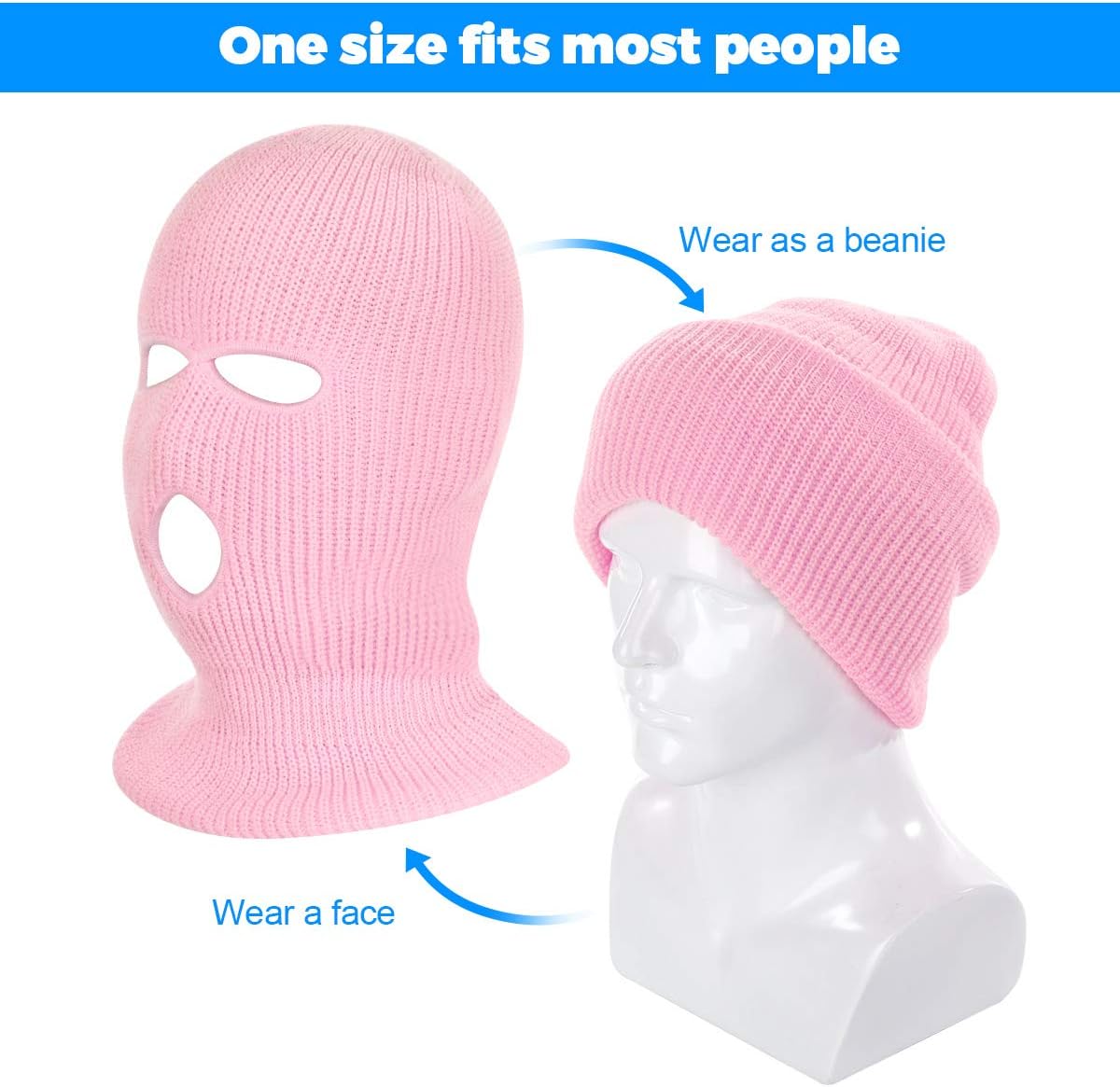 3-Hole Ski Mask Winter Balaclava Cap Knitted Face Cover for Women
