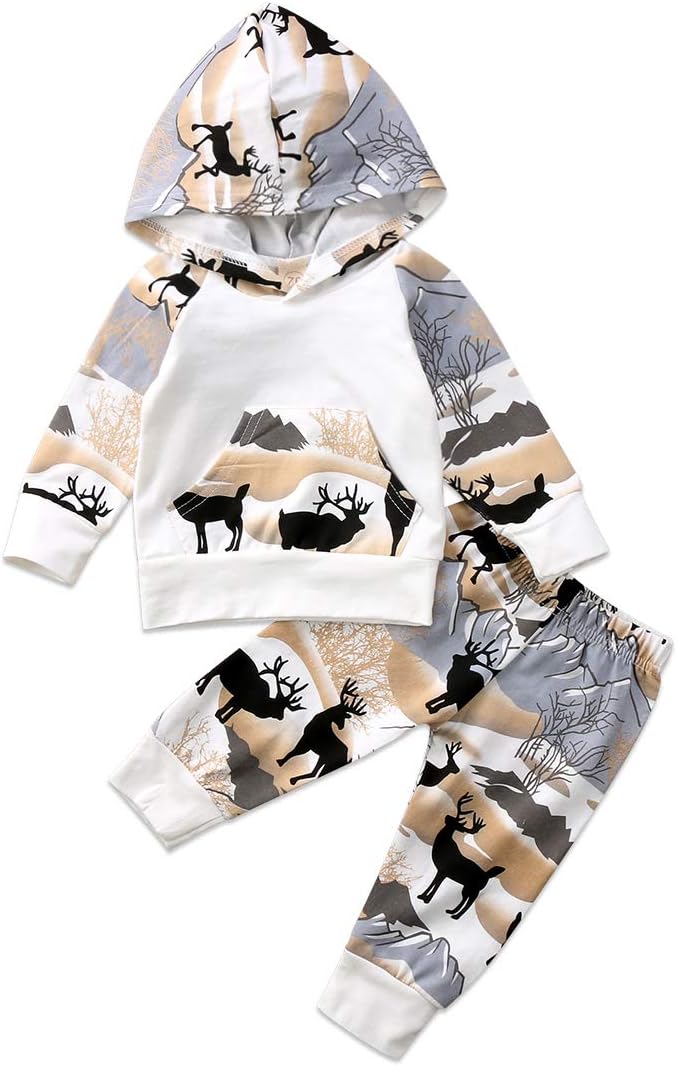 CIYCUIT 2Pcs Baby Boys Dinosaur Deer Print Camo Hoodie Pants Set