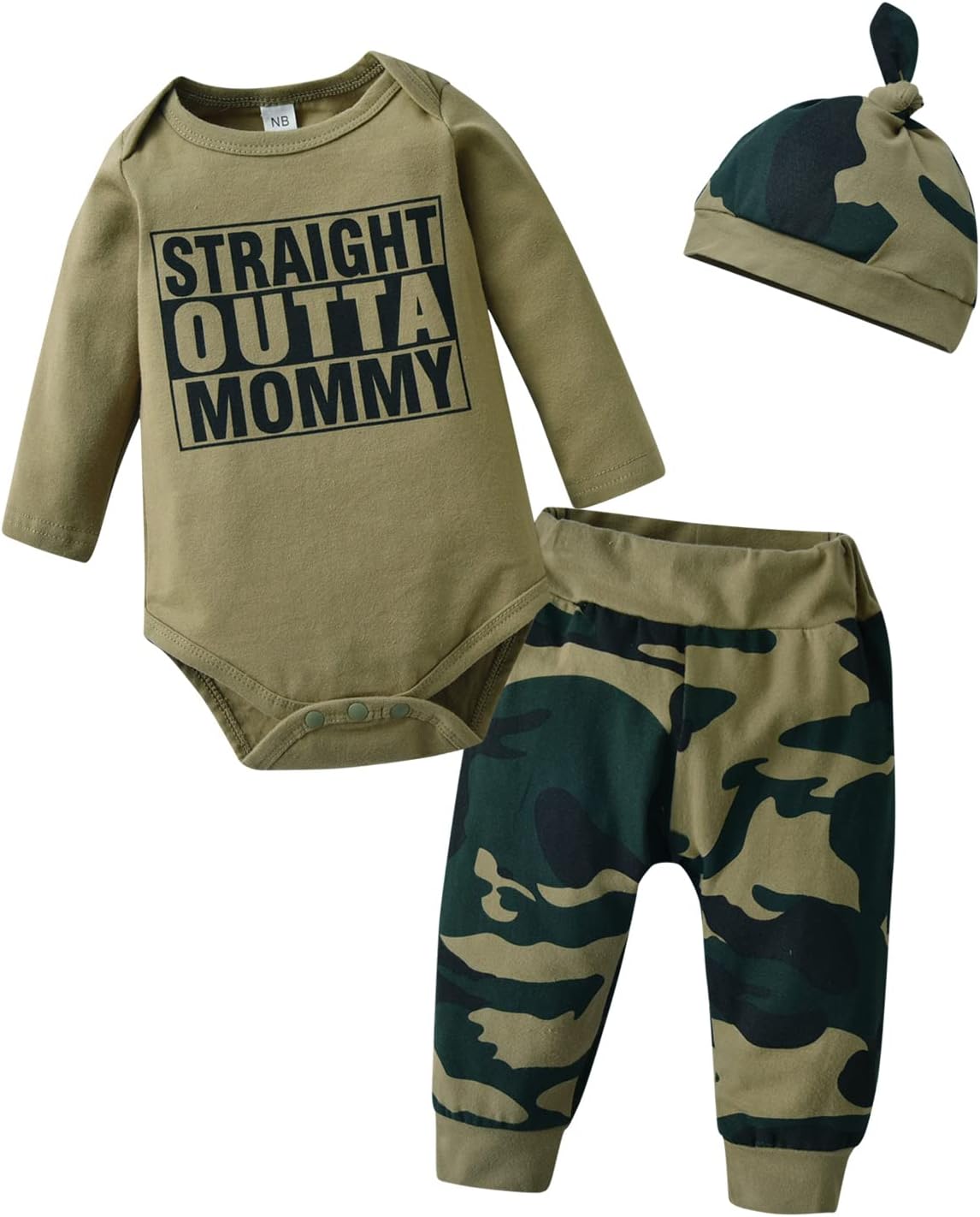 KuKitty Newborn Baby Romper Pants Hat Set
