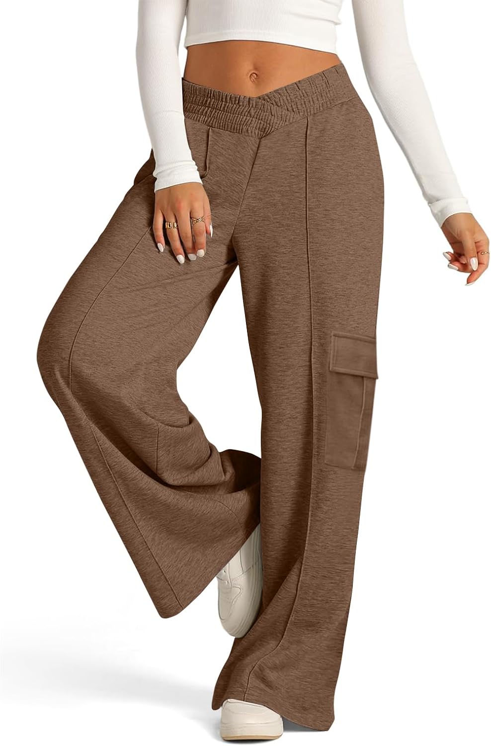 High Waist Cargo sweatpants for women with multi-pockets and wide legs