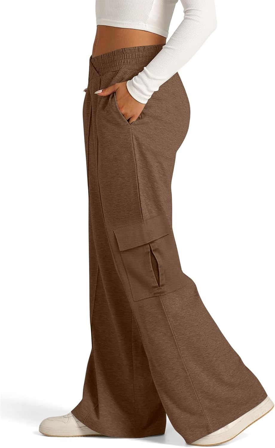 High Waist Cargo sweatpants for women with multi-pockets and wide legs