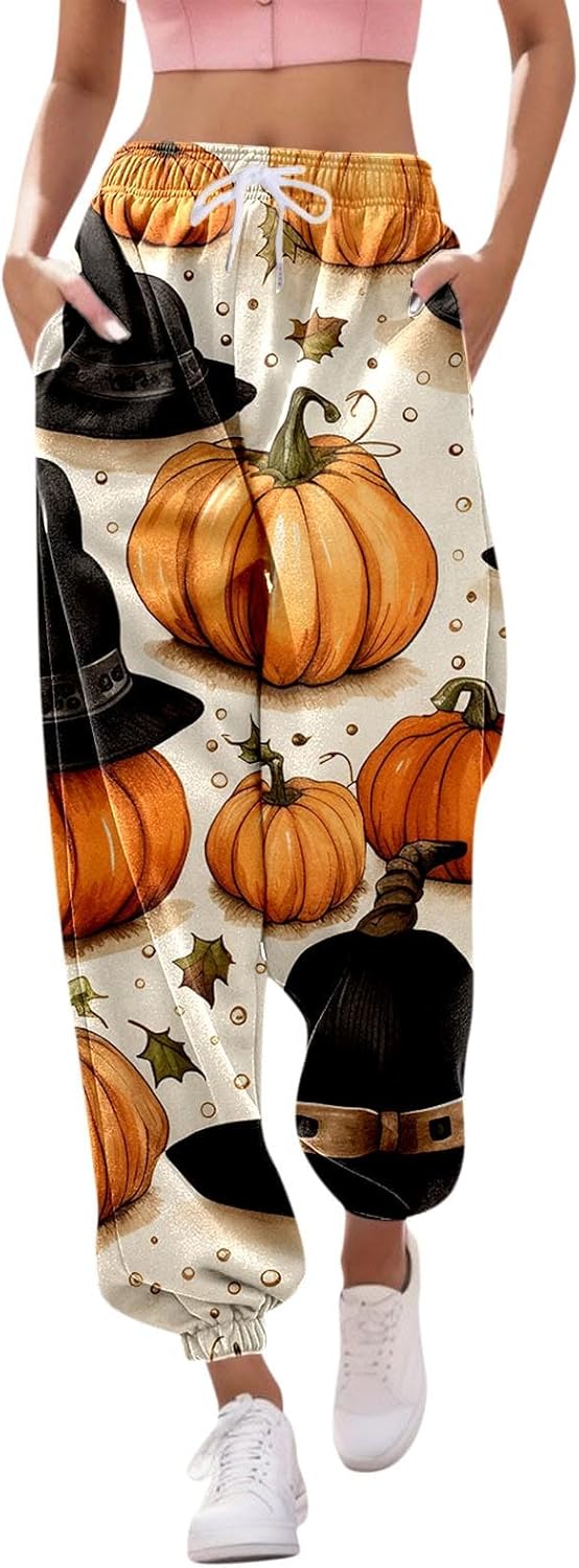 HD Quality womens high-waisted sherpa fleece sweatpants drawstring with print Halloween Christmas