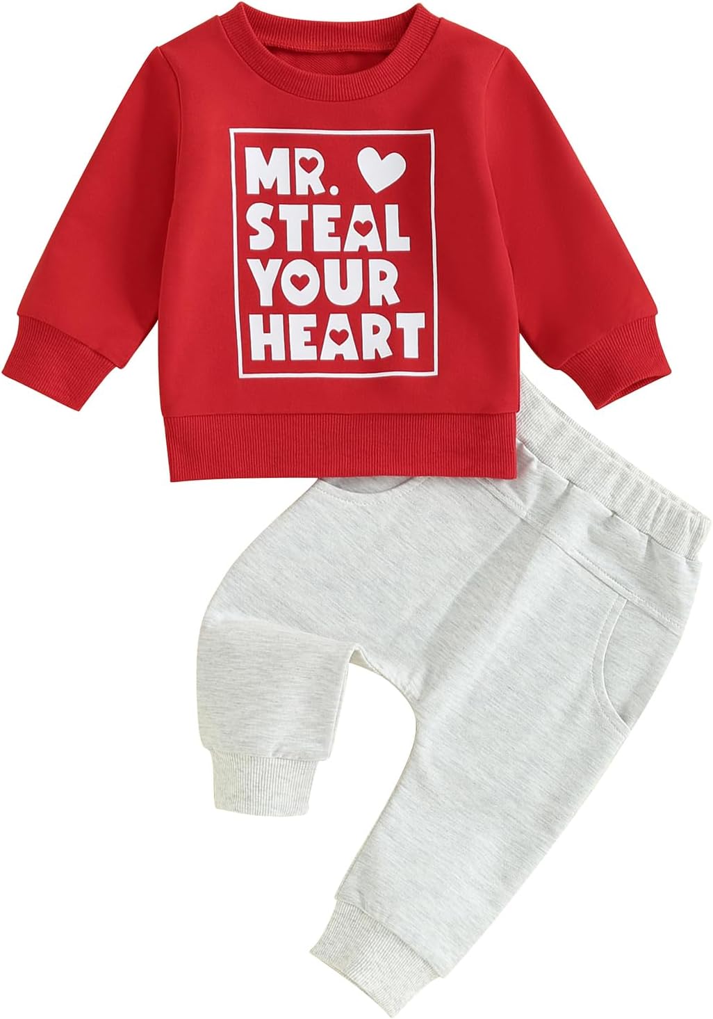 Toddler Baby Boy Valentines Day Outfit Set - Heart Letter Long Sleeve Sweatshirt Pants
