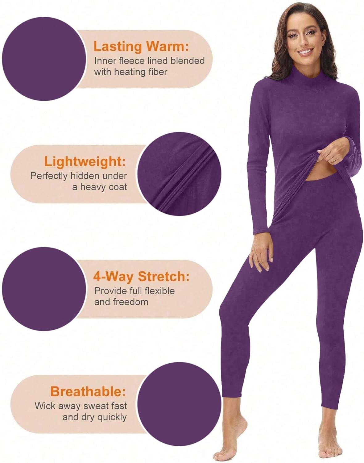 Warmer for Women VPESL Winter Thermal Set with Mock Neck Fleece Lining