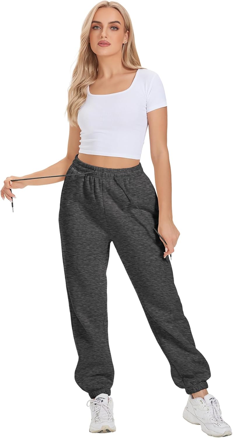 ATHMILE Womens Cozy Fleece Pocketed Sweatpants for Winter