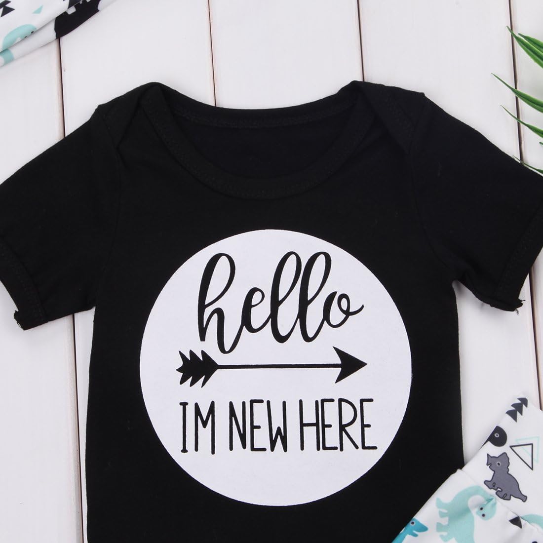 Hello Im New Here Dinosaur Romper Set for Baby