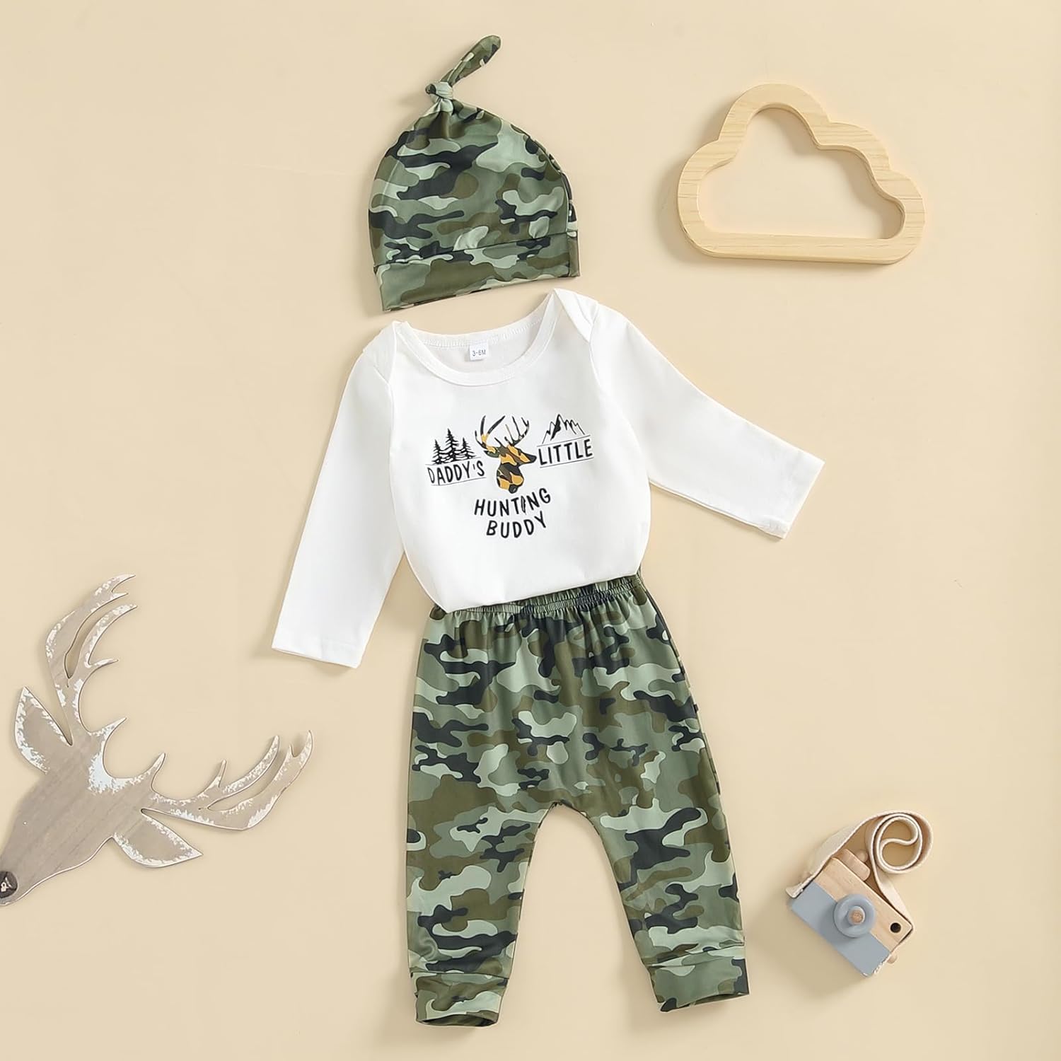 Exclusive Fitting Camouflage Baby Boy Outfit with Beanie and Hat 3-Piece Set