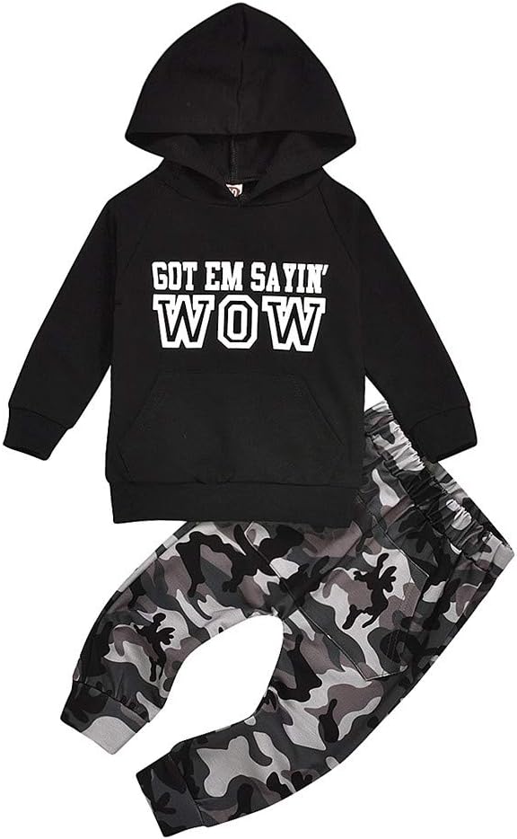 Camo Hoodie Letter Sleeve Set for Baby Boys 12-18 Months 1
