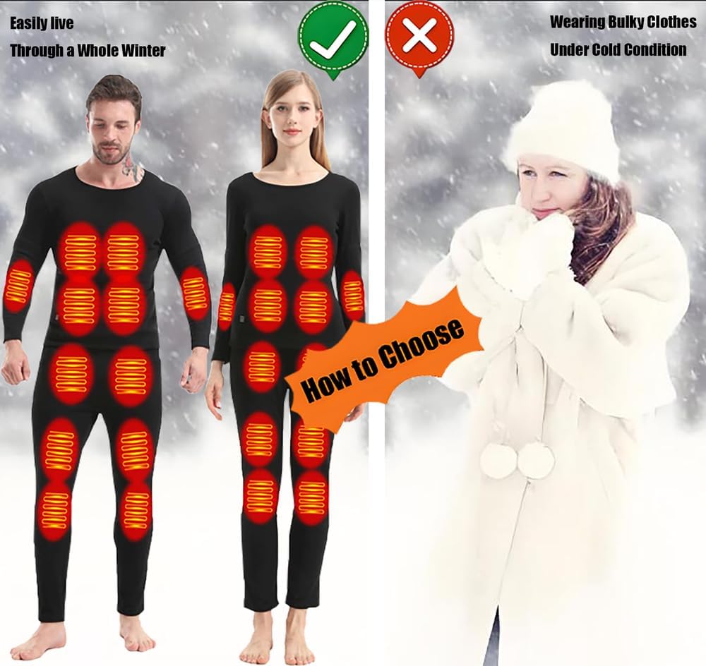 GHKWXUE Men Women Heated Thermal Underwear Set 28 Zone Winter Underwear