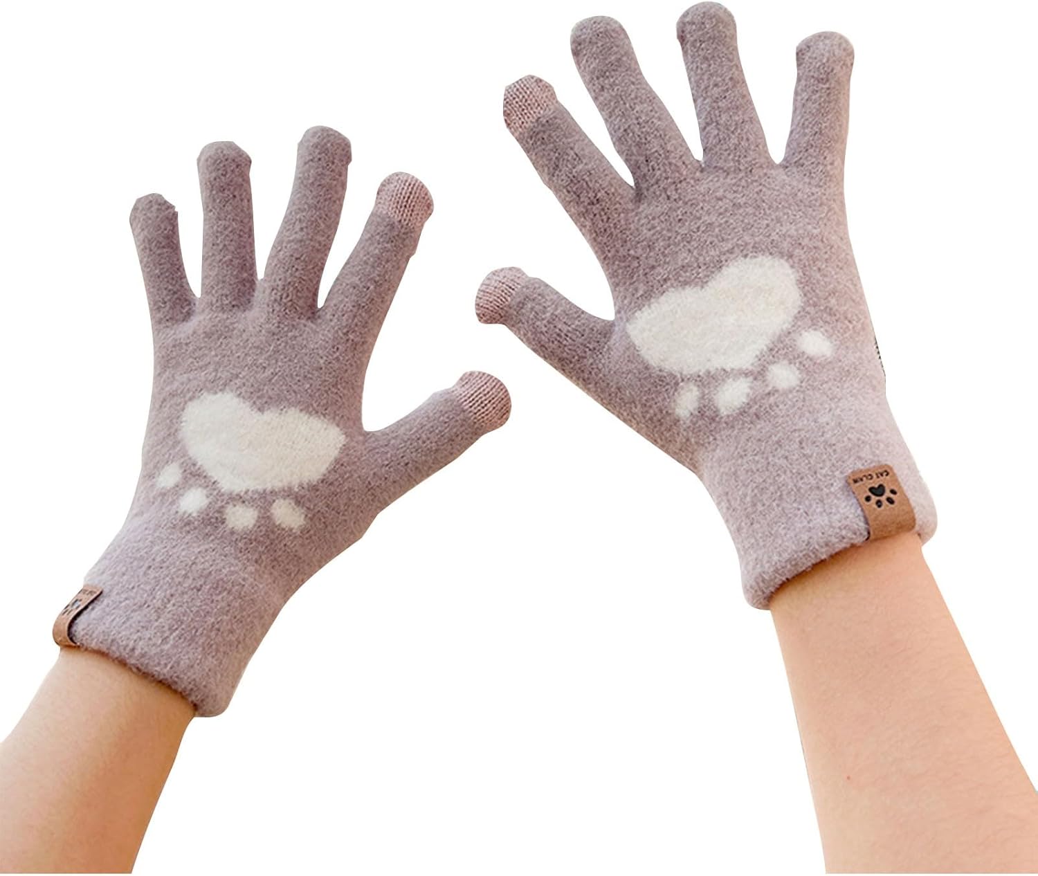 Fuzzy Dog Paw Print Gloves Women - Thick Warm