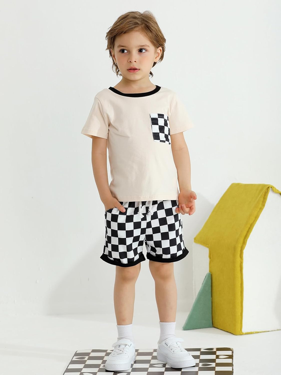 Adarl toddlers boys summer patchwork shorts set