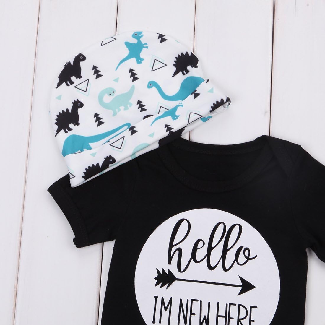 Hello Im New Here Dinosaur Romper Set for Baby
