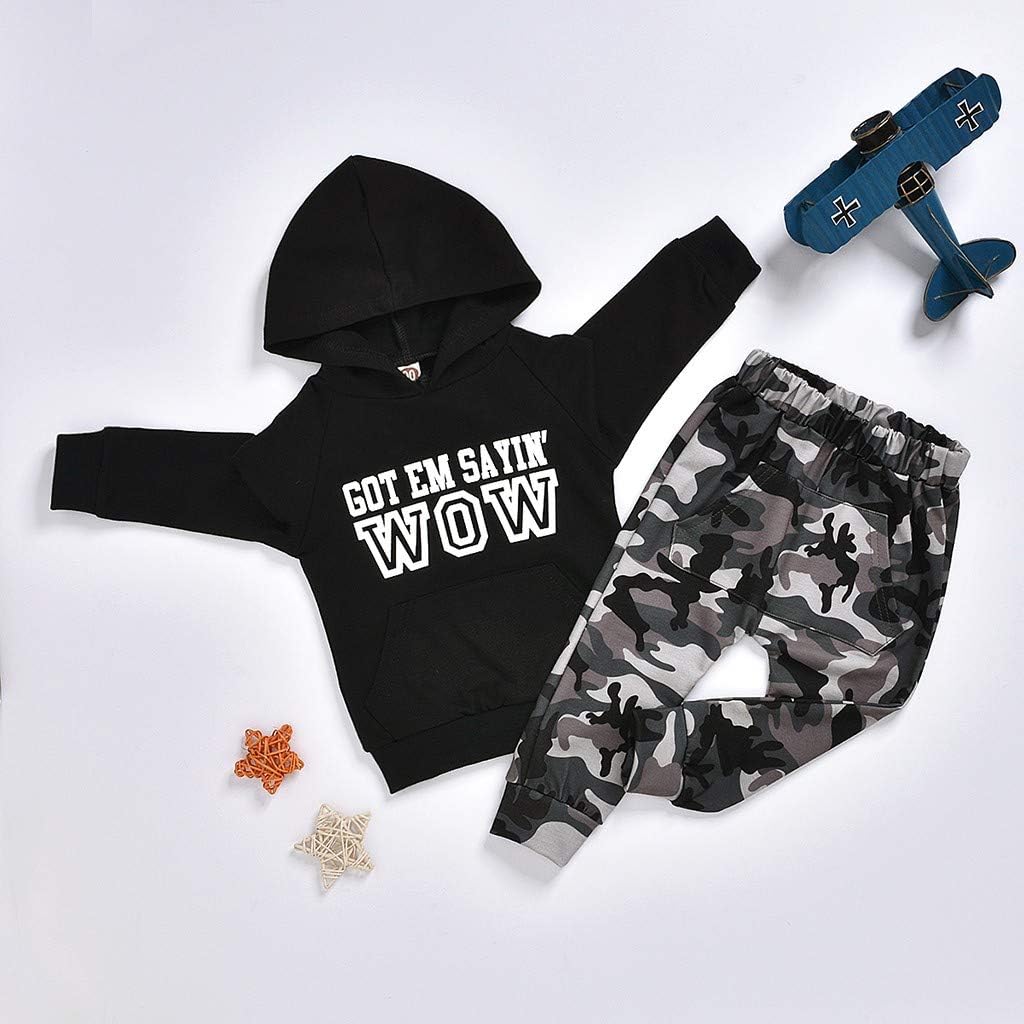 Camo Hoodie Letter Sleeve Set for Baby Boys 12-18 Months 1