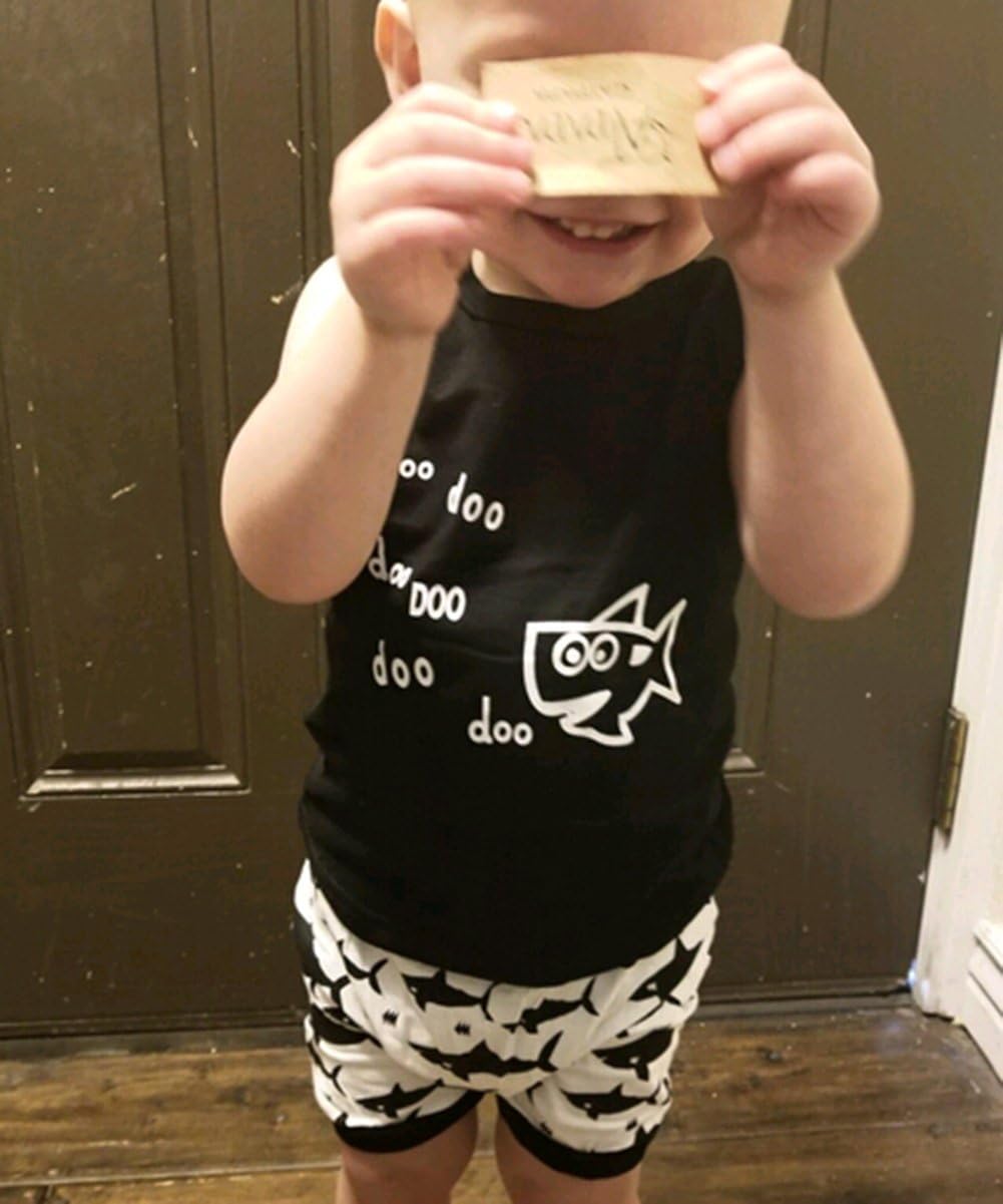 MABABY Shark and Doo Doo Printed Summer Cotton Outfits for Babies