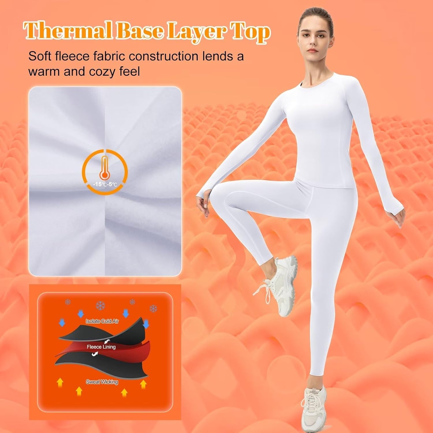 Tesuwel Women Thermal Underwear Set Cold Weather Fleece