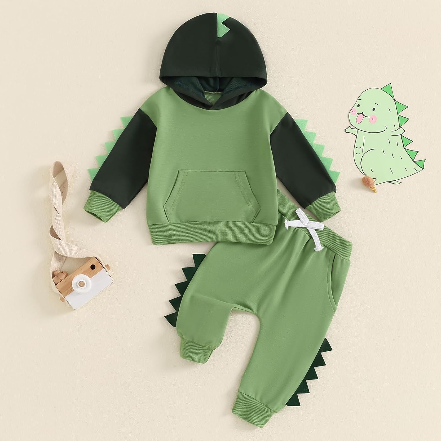 Dinosaur Contrast Toddler Boys Clothing Set