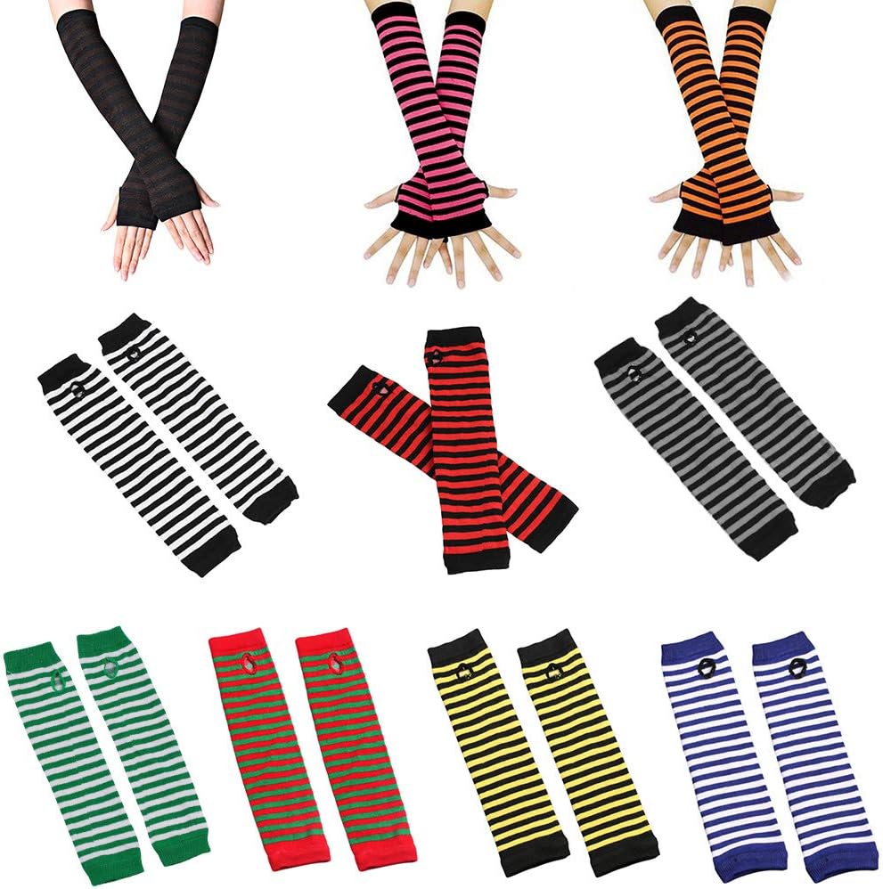 Ywmsfl Knitted Arm Warmers for Women with Stripe Pattern and Thumbholes