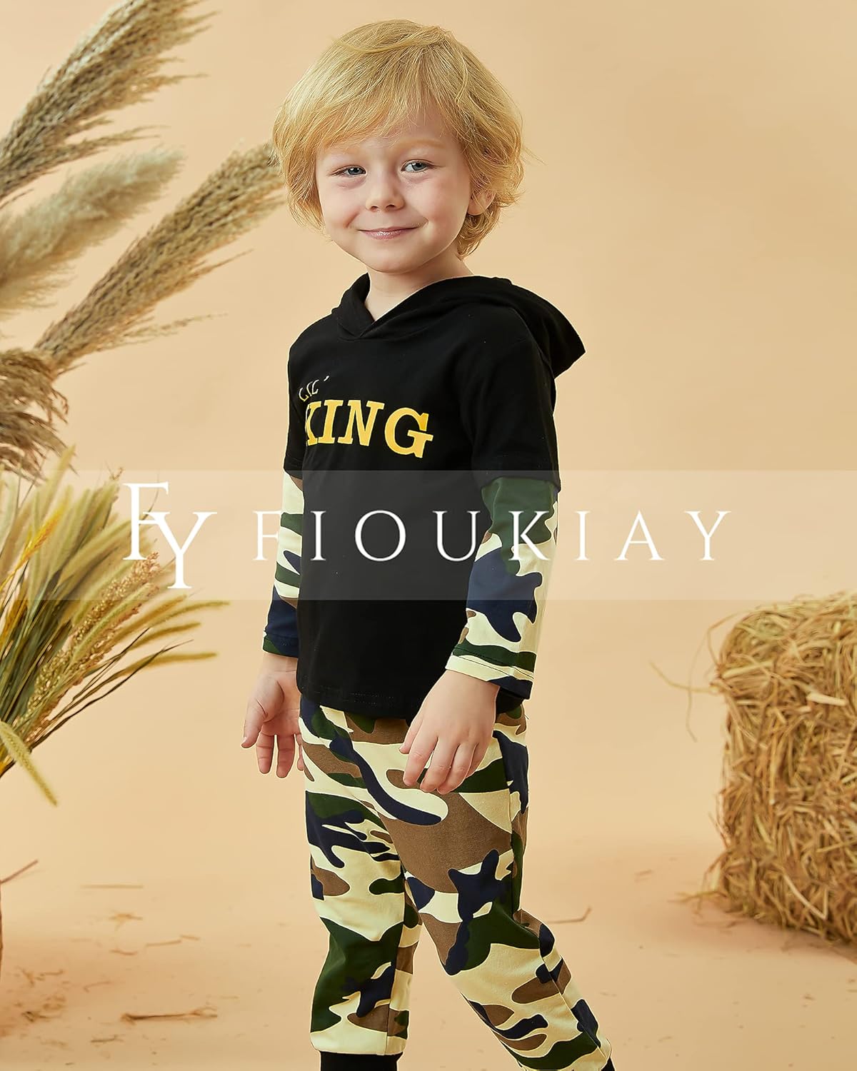 Fioukiay Toddler Boys Fall Winter Camouflage Hoodie Pants Set