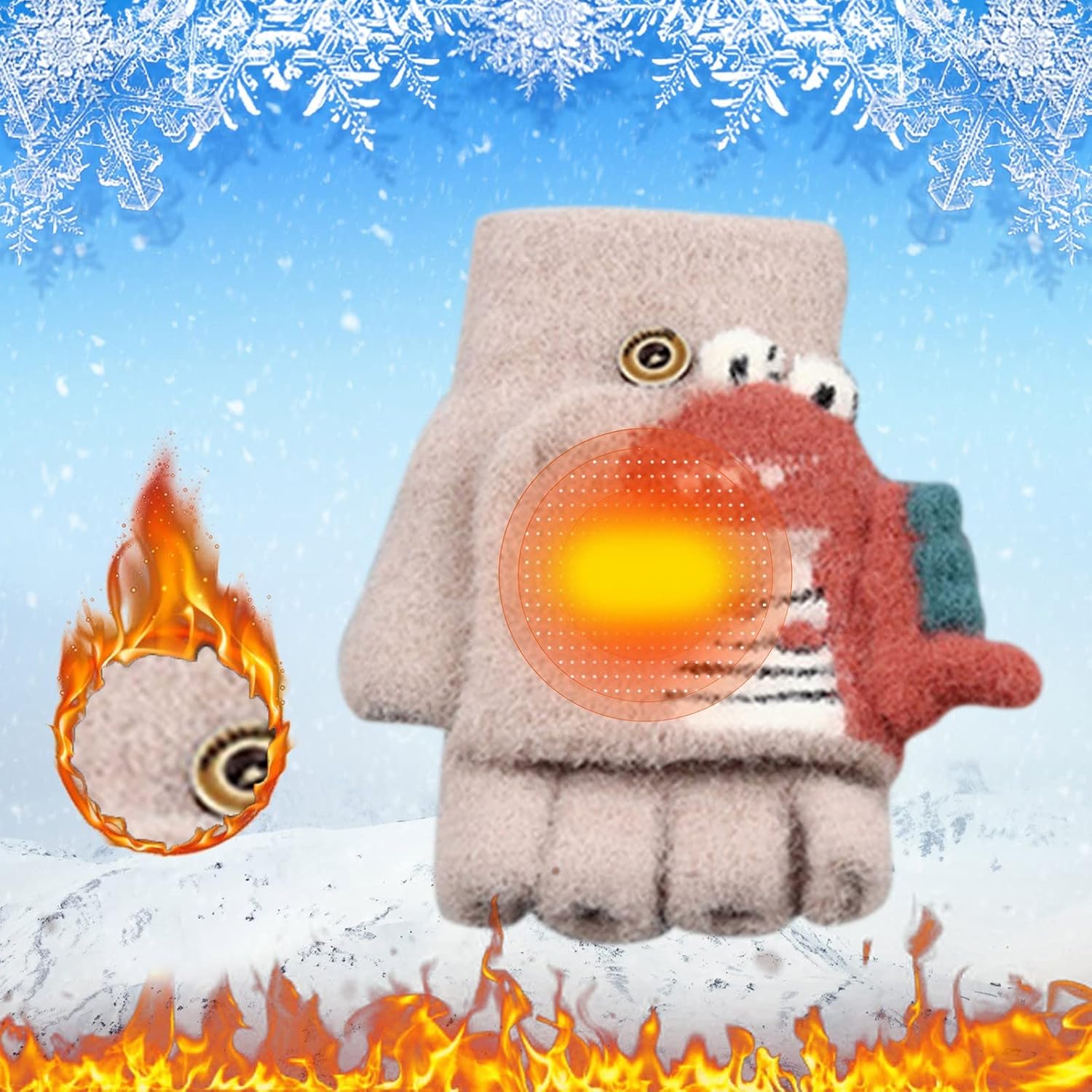 Dinosaur-Themed Kids Mitten Gloves