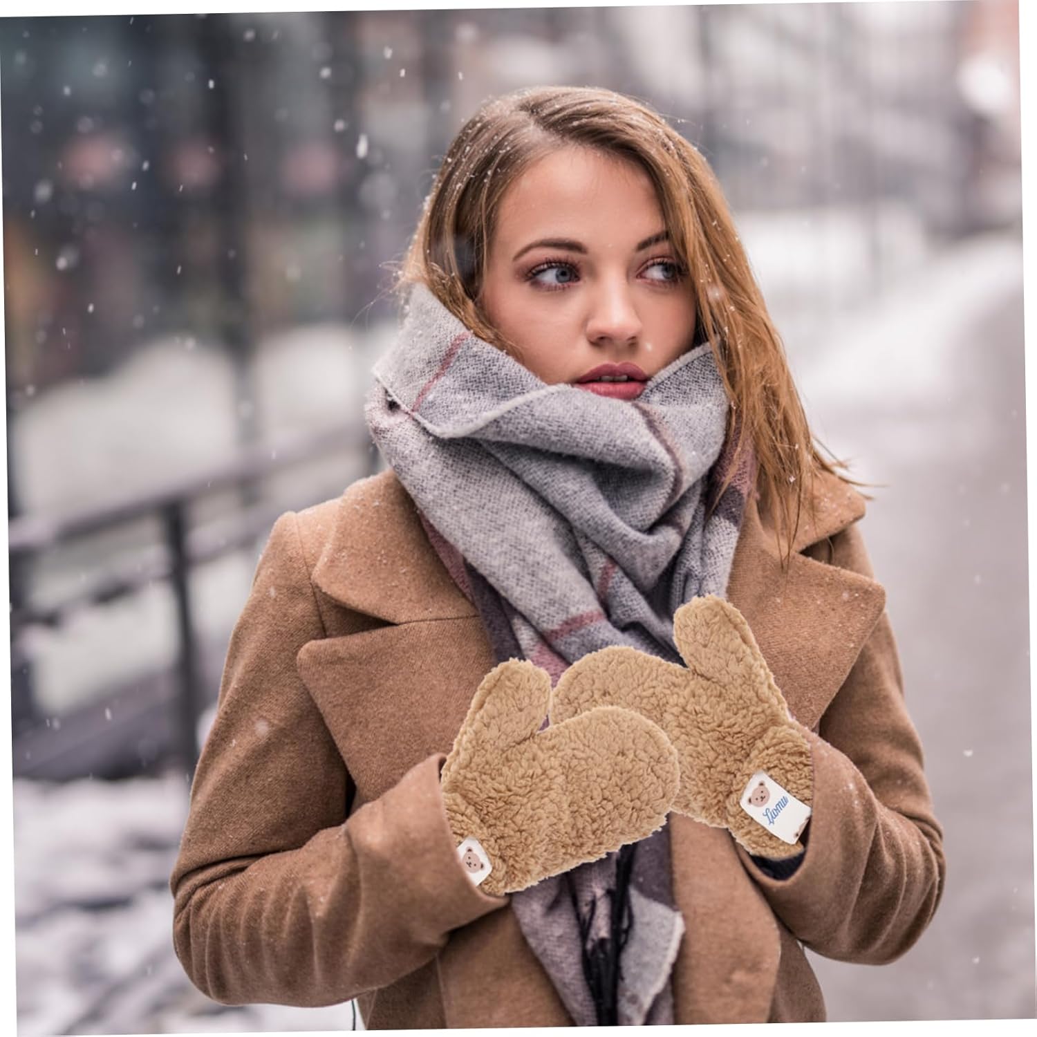 Khaki Cartoon Winter Gloves