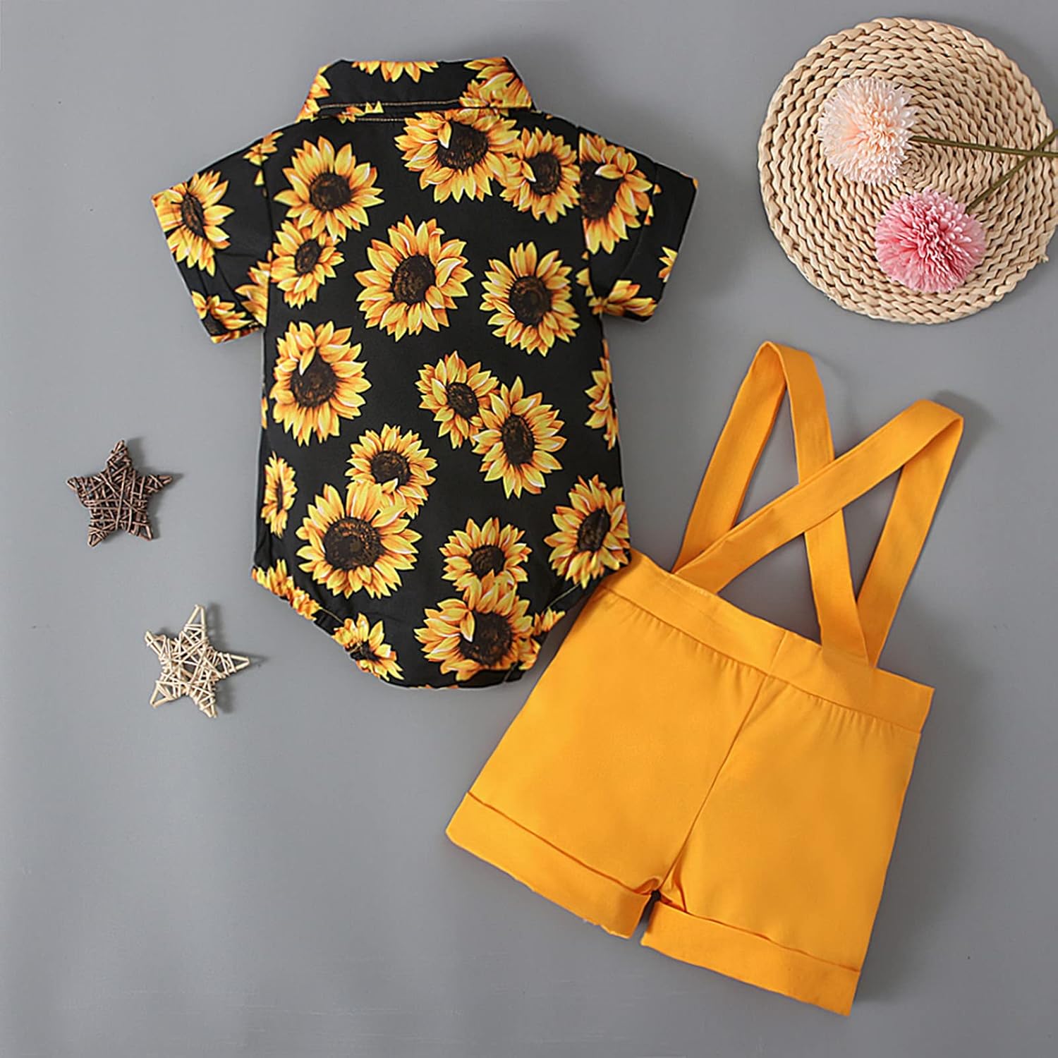 Toddler Boys Sunflowers Print Bodysuit Shorts Set