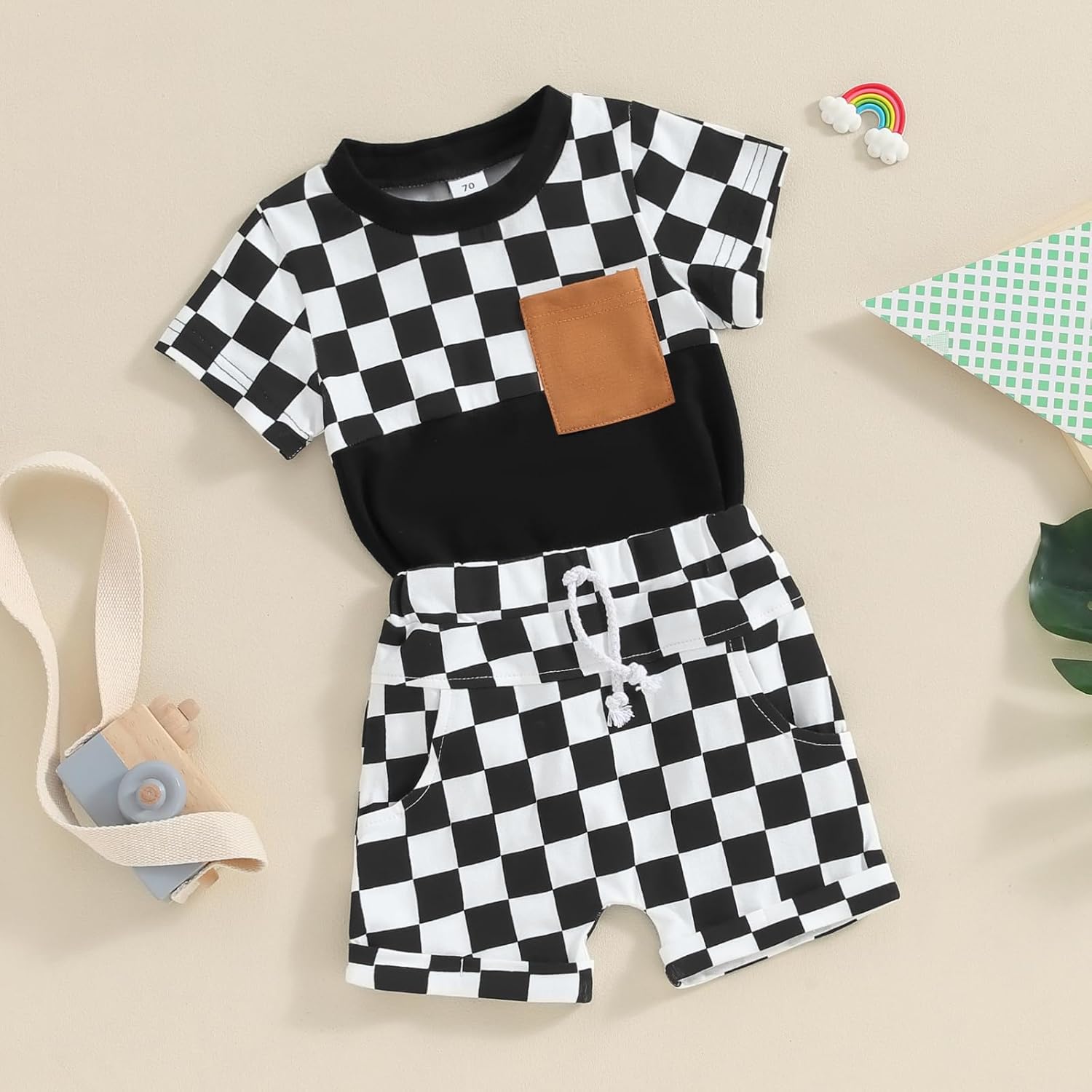 Karesoull Toddler Baby Boy Summer Clothes Set Checkered Action