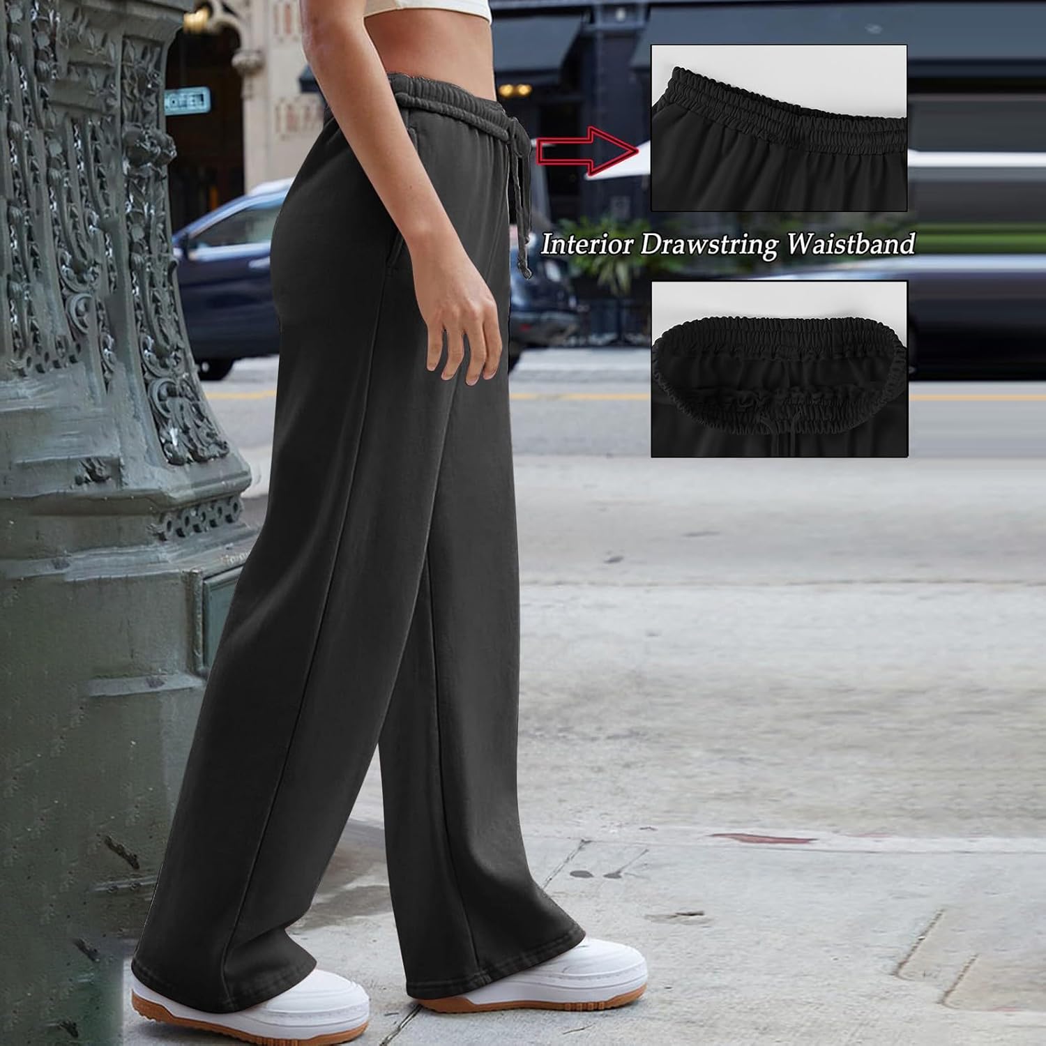 Gumipy Women Sherpa-lined Wide Leg Drawstring Joggers