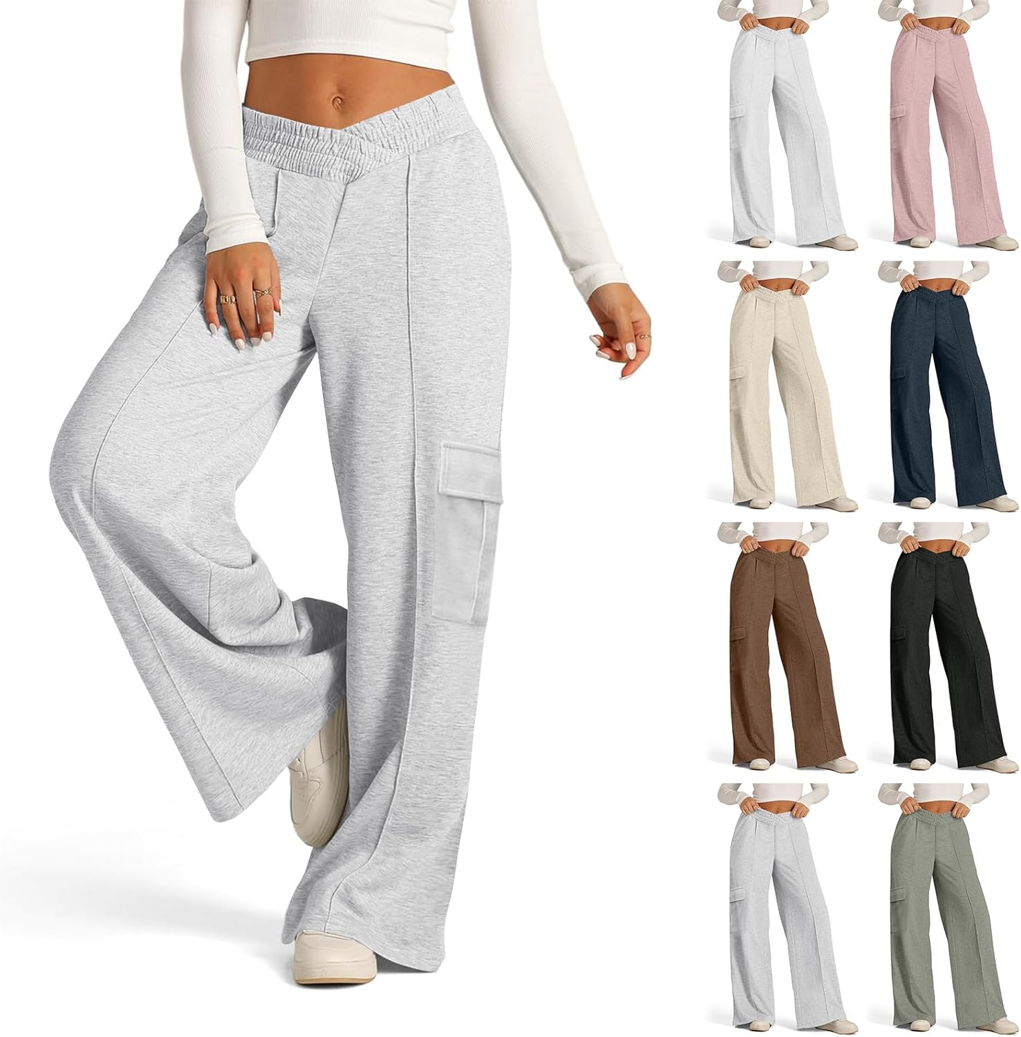 High Waist Cargo sweatpants for women with multi-pockets and wide legs