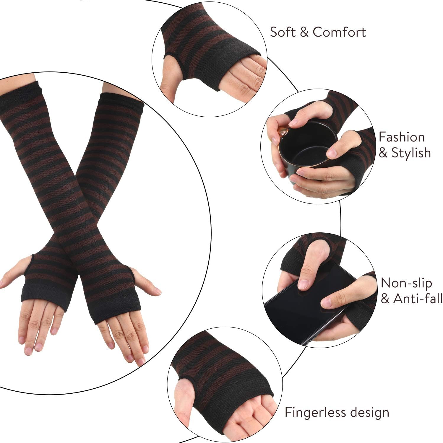 SATINIOR Long Fingerless Gloves - Womens Thigh High Arm Warmer with Thumb Hole