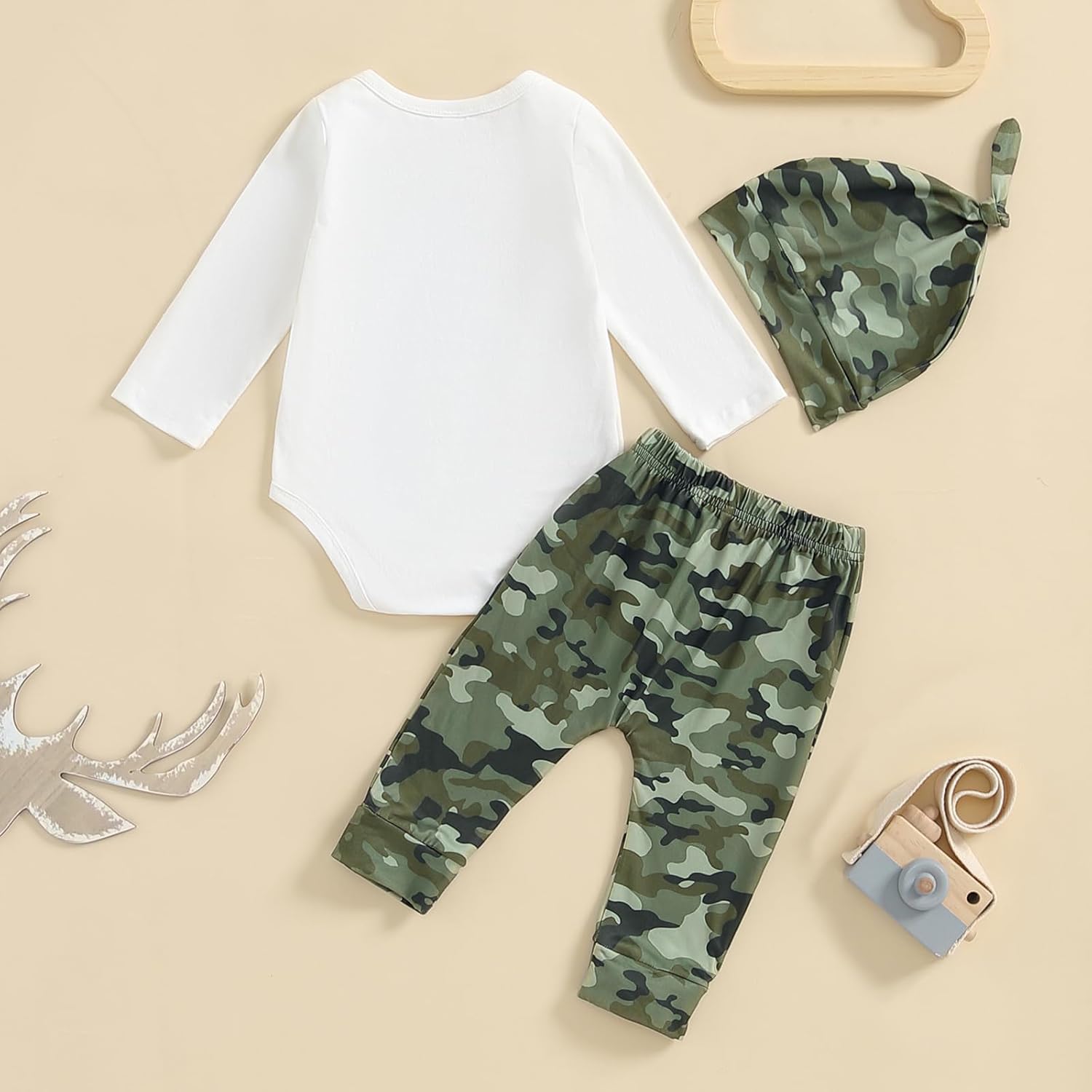 Exclusive Fitting Camouflage Baby Boy Outfit with Beanie and Hat 3-Piece Set